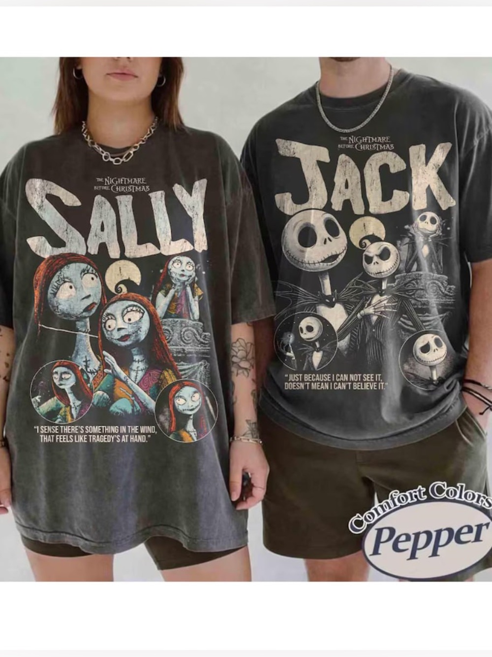 Comfort Color 2 Tee The Nightmare Before Christmas, Jack and Sally Couples Shirt